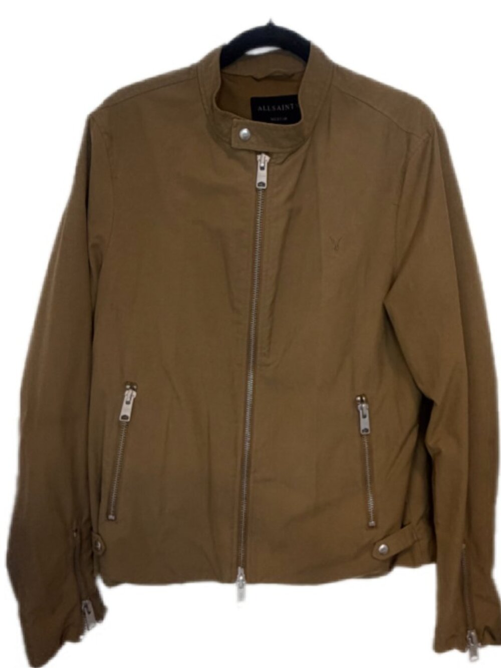 AllSaints Atik Jacket Men's M Tan Cotton Blend Moto Biker Full Zip Lightweight
